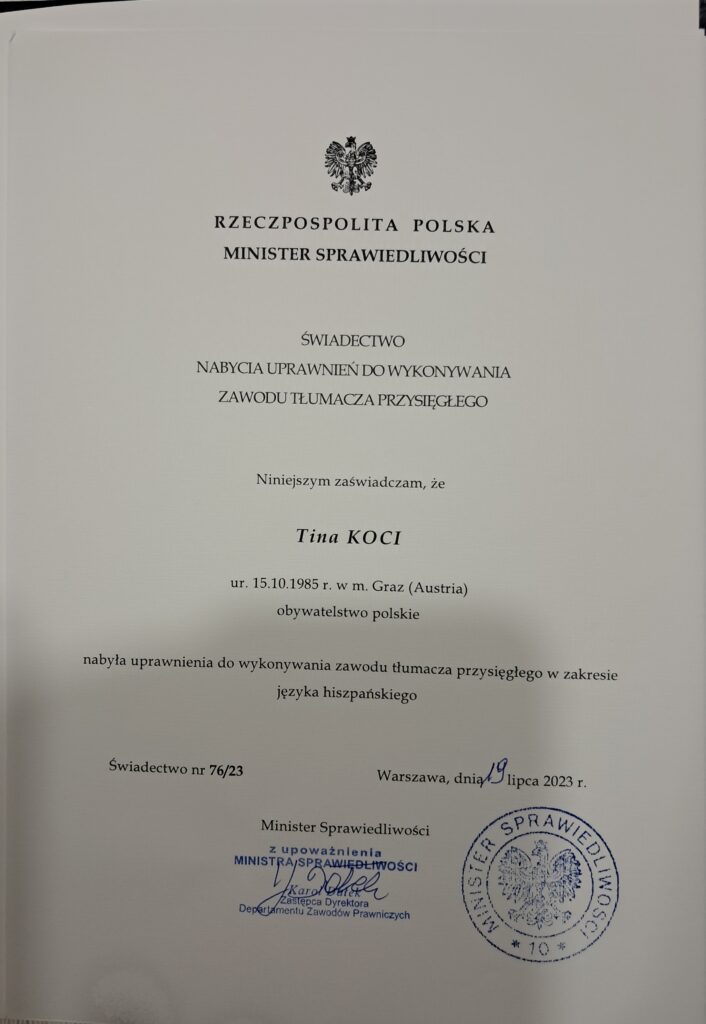 tłumacz przysięgły języka hiszpańskiego