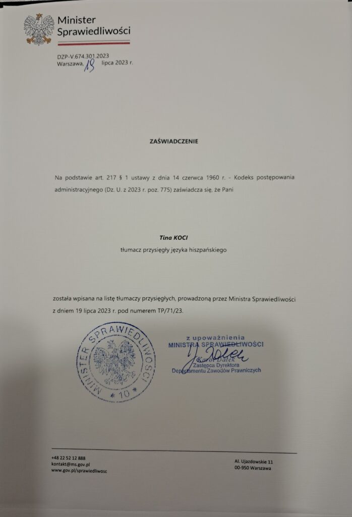 tłumacz przysięgły języka hiszpańskiego