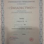 Dyplom ukończenia studiów podyplomowych z tłumaczenia na UW Tina Koci